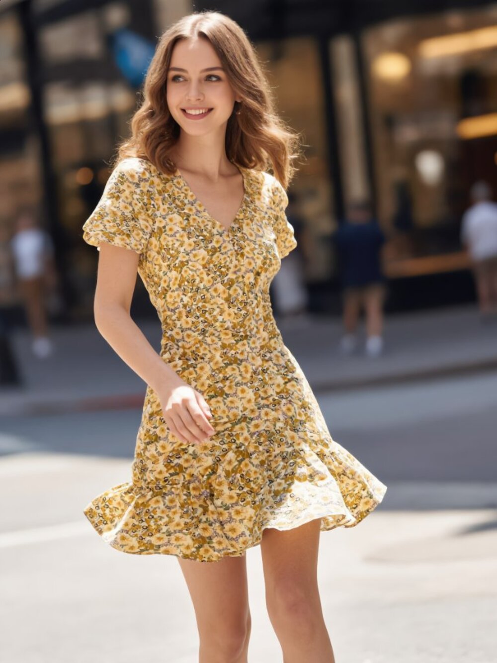 ASTR the Label (US S) Floral Ruched Mini Dress Puff Sleeve EUC